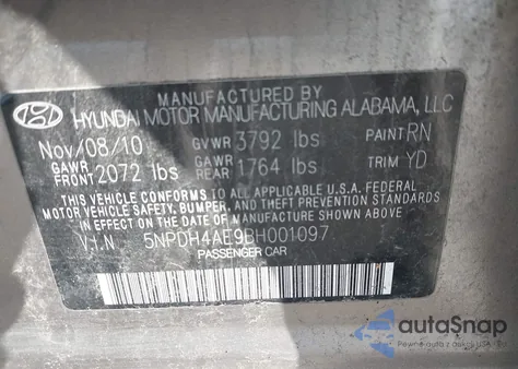 2011 Hyundai Elantra Limited из США, поврежденный, VIN 5NPDH4AE9BH001097